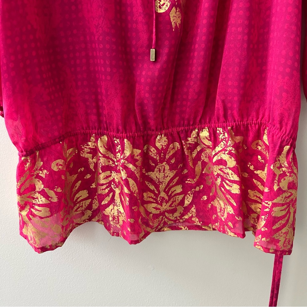 Chico’s Damask Shimmer Lacy Top 3/4 Bengali Pink Sheer Blouse NWT Size Large (2) - Picture 3 of 9
